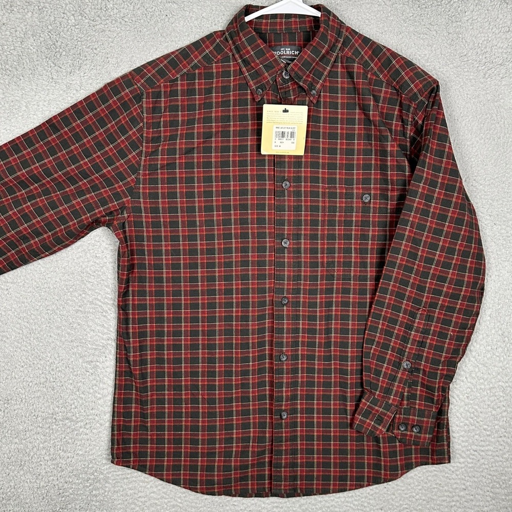 NEW Woolrich Shirt Mens Medium Red Black Check Button Down Casual Long Sleeve